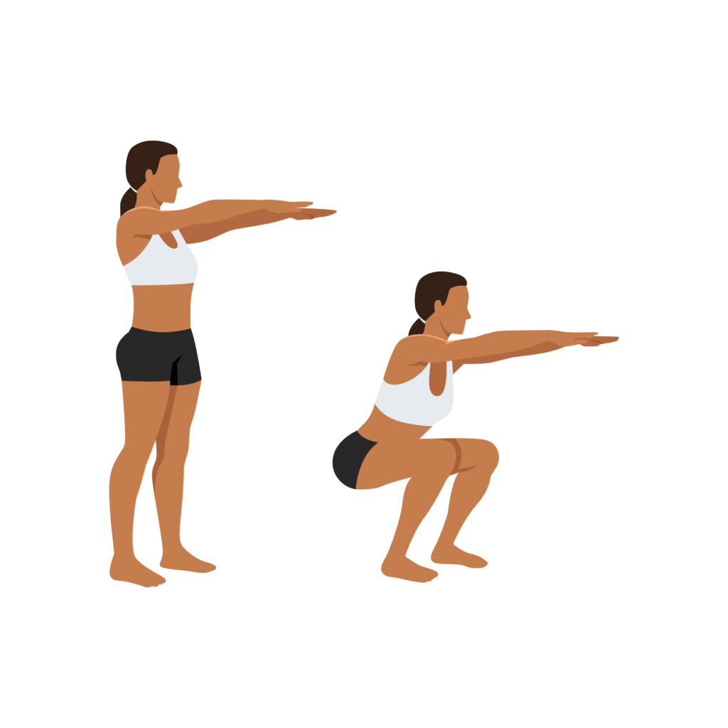 mulher realizando exercício de agachamento
