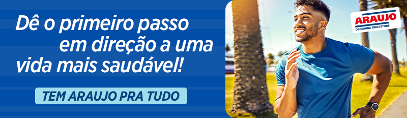 banner com um homem saudável correndo direcionando ao site da Araujo