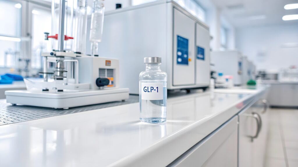 frasco do hormônio GLP-1 em laboratório