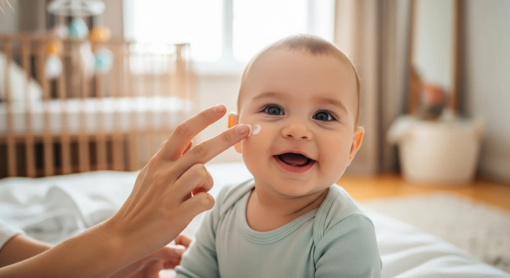 mãe cuidando de bebê