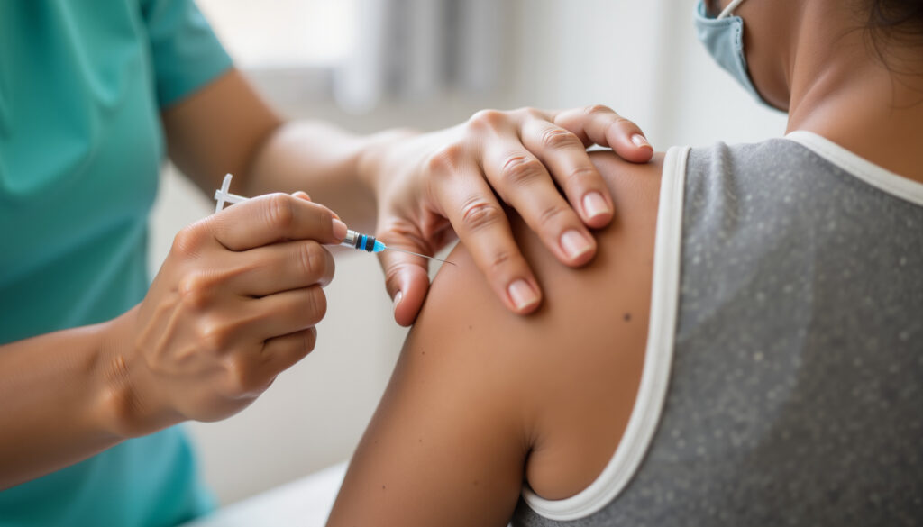 mulher recebendo vacina da febre amarela