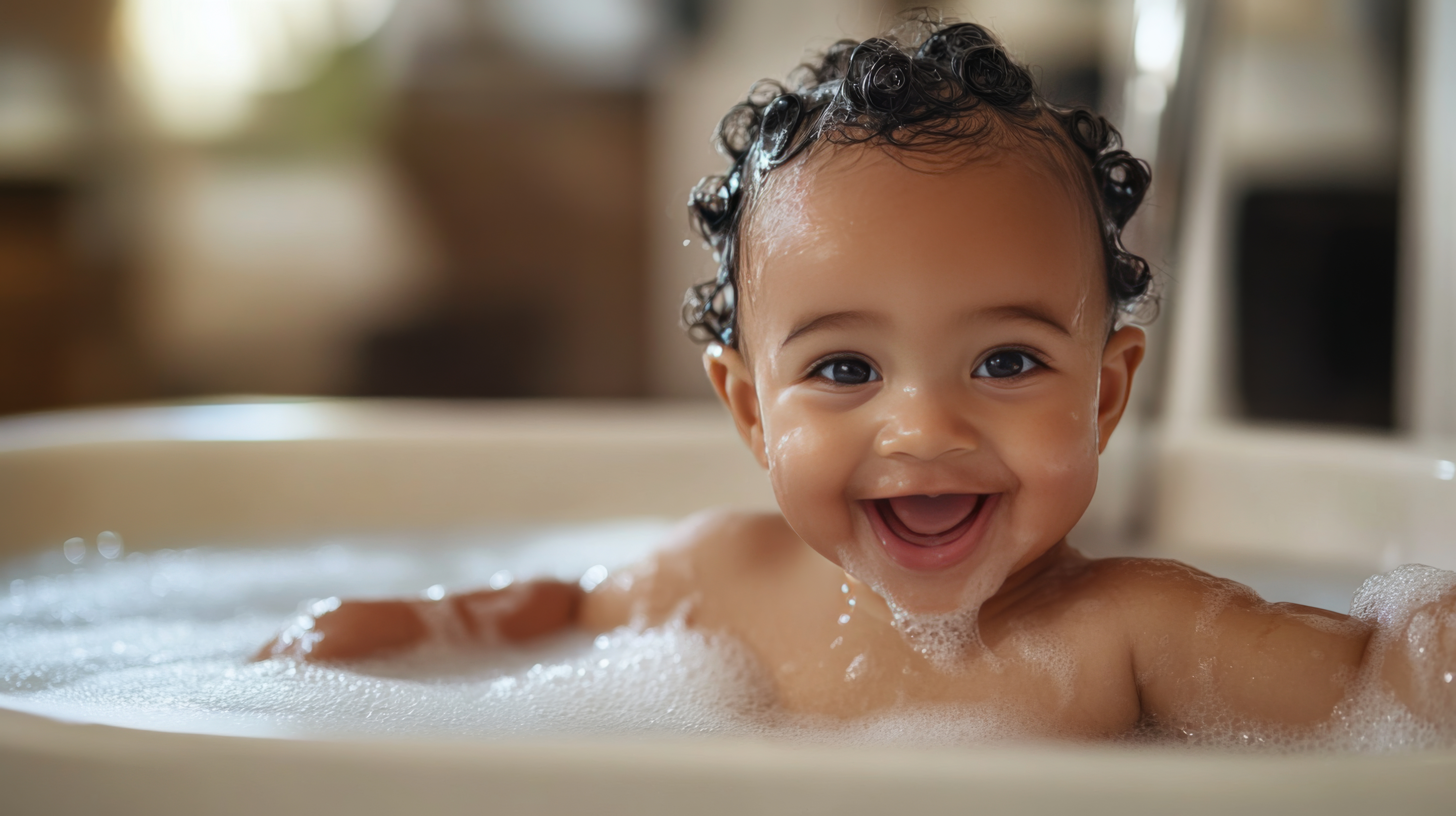 bebê negro no banho recebendo os melhores cuidados de banho do bebê