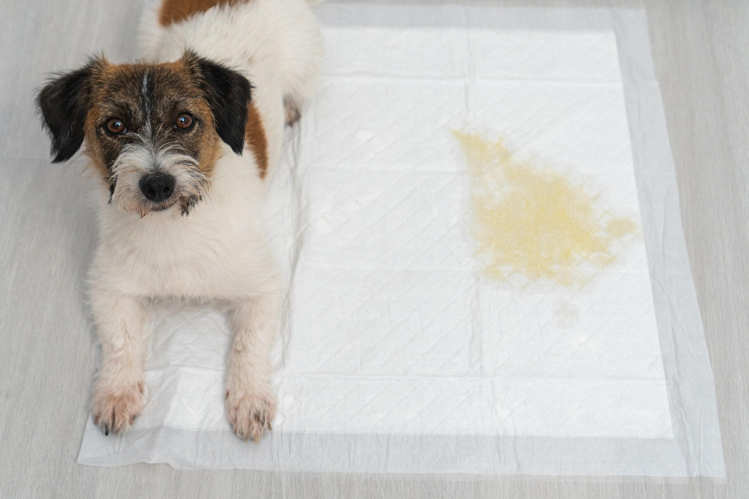 cão utilizando tapete higiênico para cachorro