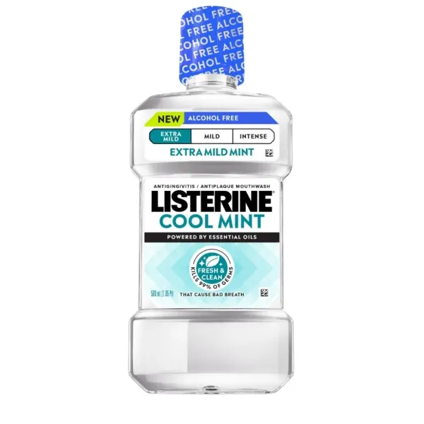 Listerine Total Care Extra Mild Mint 500 ml, enxaguante bucal de intensidade extra suave.