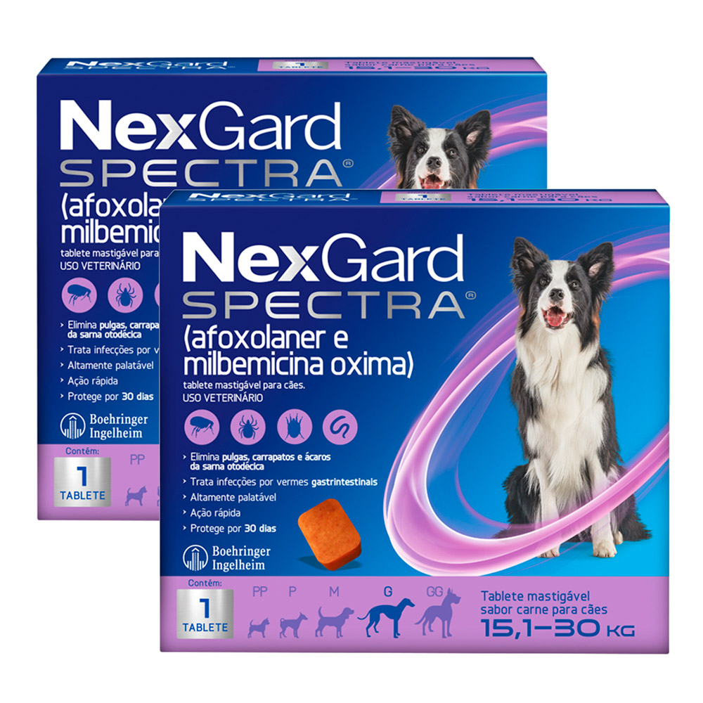 Kit 2 NexGard Spectra Anti Pulgas e Carrapatos para Cães de 15,1 a 30kg 1  Tablete Mastigável - Drogaria Araujo