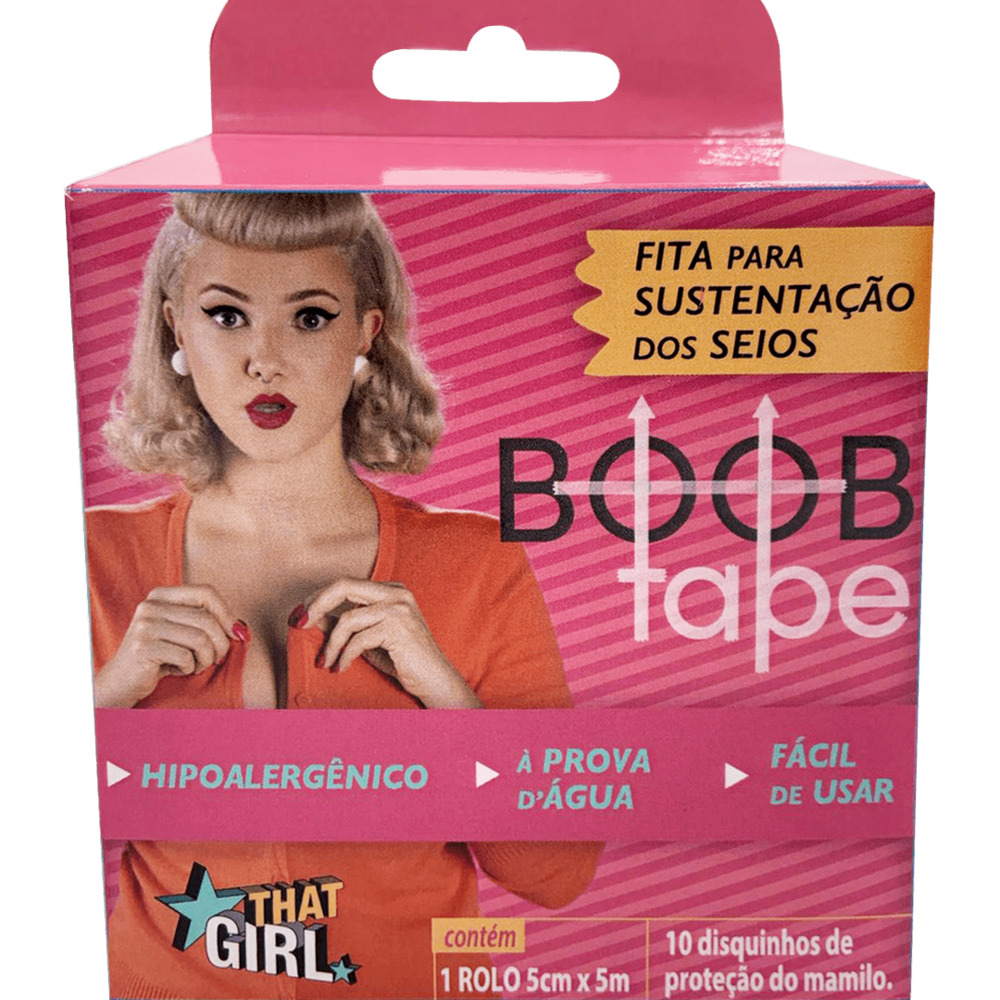 Fita Sustentação para Seios Boob Tape That Girl 5cm X 5m 1 Unidade e 10 Discos para Mamilo